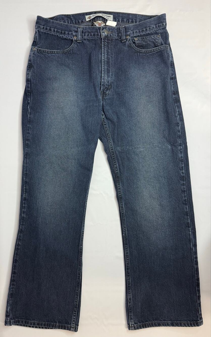 Harley Davidson Mens Jeans 36x30 Blue Relaxed Straight Denim Biker Motorcycle
